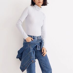 Madewell Ribbed Turtleneck Top Long Sleeves Medium Light Blue NEW